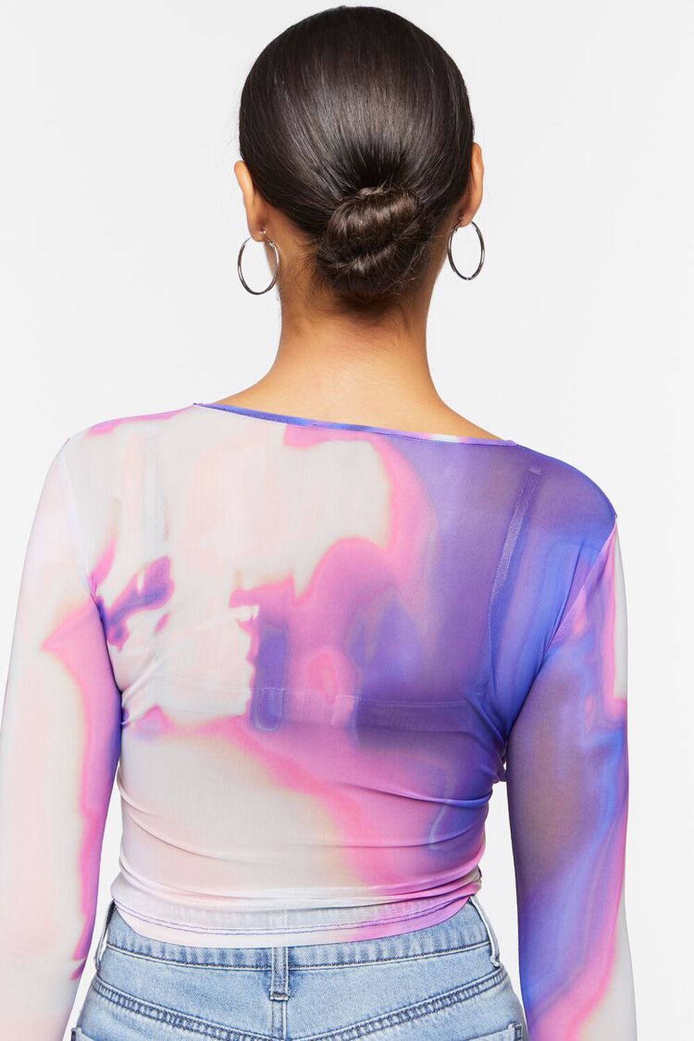 LAVENDER/MULTI Abstract Print Mesh Crop Top, image 3
