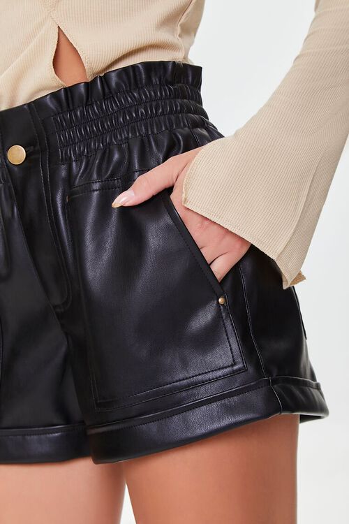 BLACK Faux Leather Paperbag Shorts, image 6