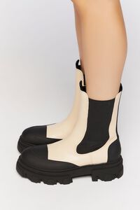 VANILLA/BLACK Faux Leather Lug Chelsea Boots, image 2