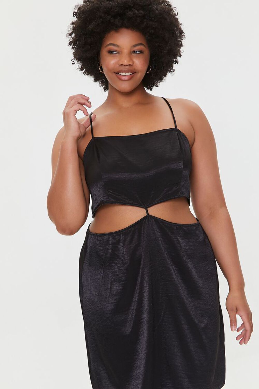 BLACK Plus Size Satin Cutout Mini Dress, image 1