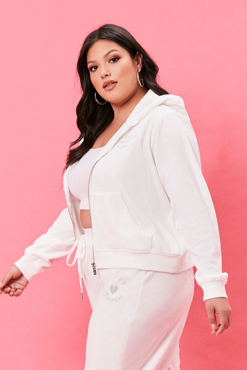 IVORY/SILVER Plus Size Juicy Couture Velour Zip-Up Jacket, image 2