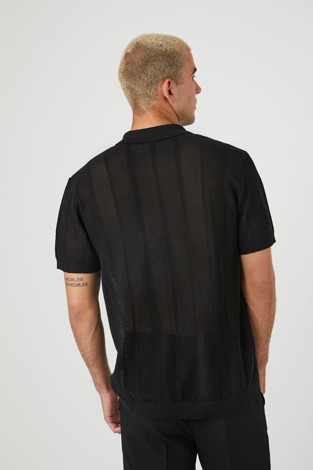 BLACK Ribbed Textured Polo Shirt, image 3