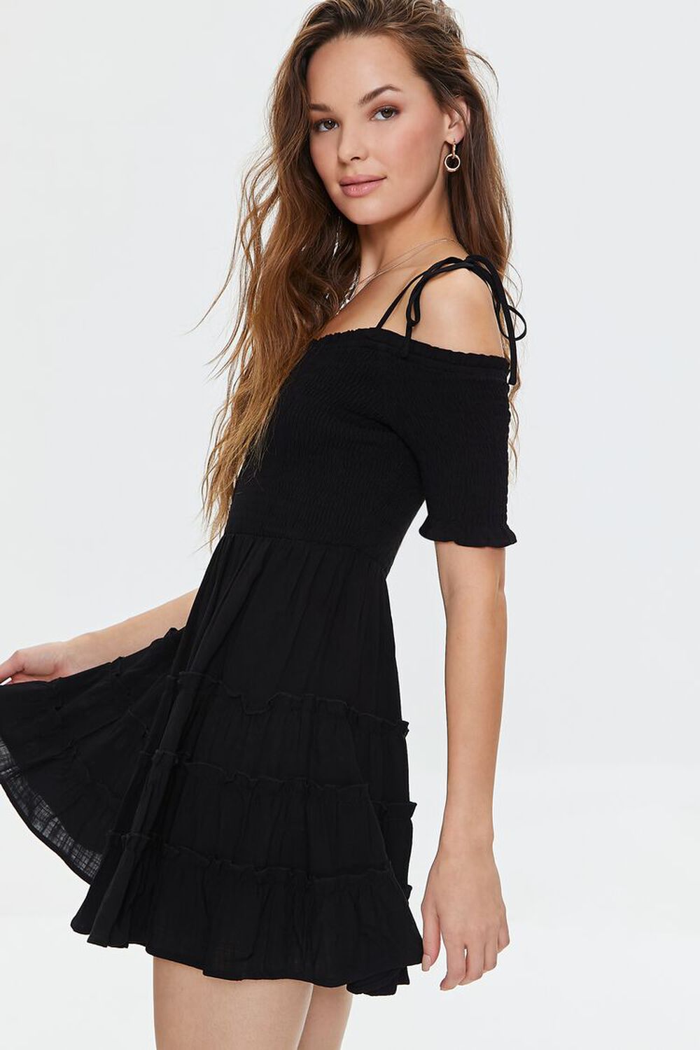 BLACK Smocked Open-Shoulder Mini Dress, image 2