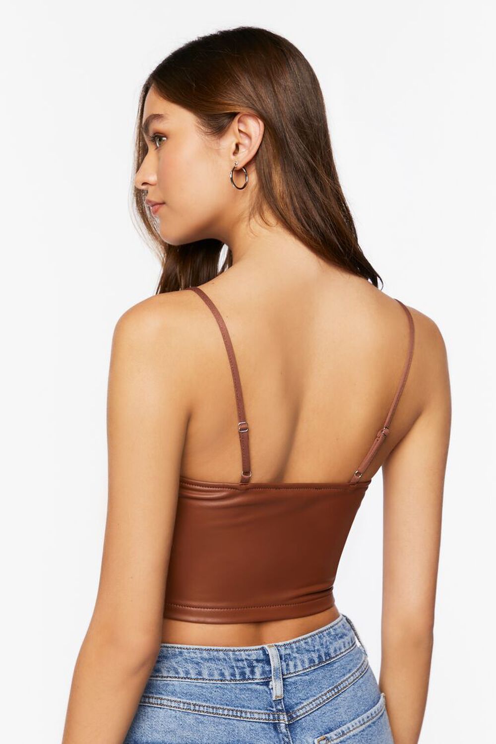 DARK COCOA Faux Leather Sweetheart Cropped Cami, image 3