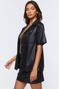 BLACK Faux Leather Shirt & Mini Skirt Set, image 2
