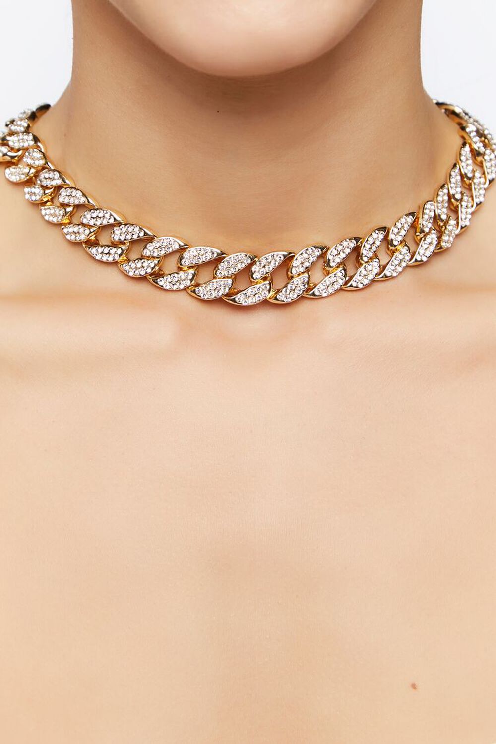 Chunky Rhinestone Curb Chain Necklace