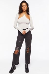 OYSTER GREY Cutout Tie-Neck Top, image 4