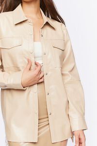 BEIGE Faux Leather Belted Trench Jacket, image 5