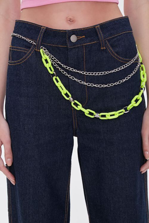 SILVER/LIME Layered Chain Hip Belt, image 1