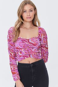 Marble Print Ruched Crop Top, image 1