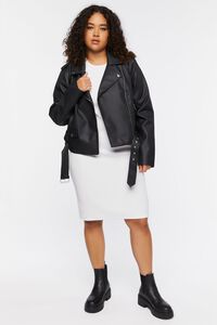BLACK Plus Size Faux Leather Moto Jacket, image 4
