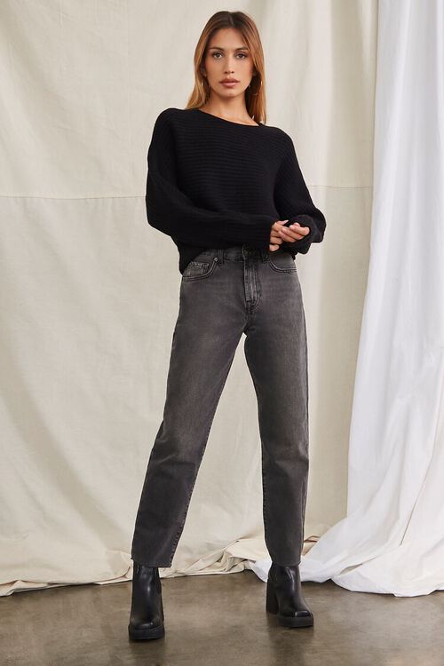 BLACK Ribbed Dolman-Sleeve Sweater, image 4