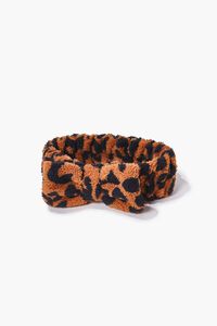 BROWN/MULTI Leopard Print Bow Plush Headwrap, image 1