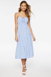 BLUE/MULTI Tiered Striped Midi Dress, image 1