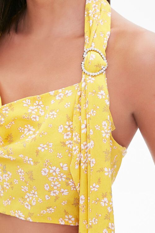 YELLOW/MULTI Cropped Floral Print Halter Top, image 5