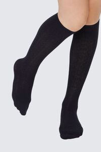 BLACK/BLACK Pointelle Knit Knee-High Socks, image 4