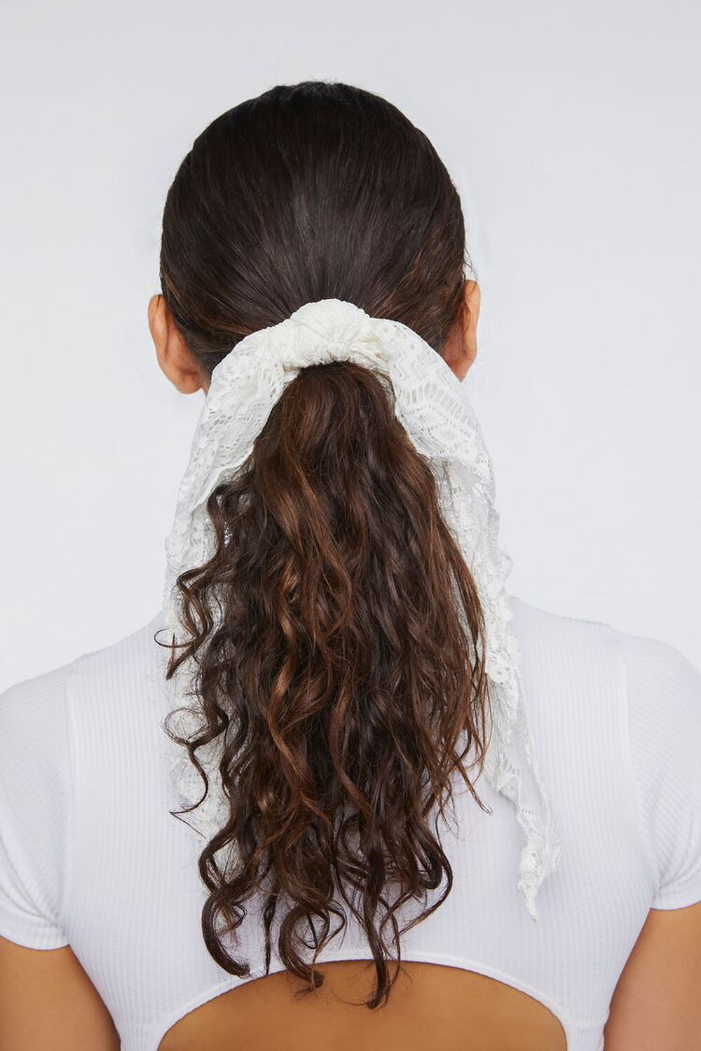 WHITE Floral Lace Bow Scrunchie, image 1