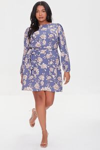 BLUE/MULTI Plus Size Floral Mini Dress, image 4