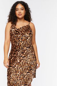 BROWN/MULTI Plus Size Satin Leopard Print Dress, image 4