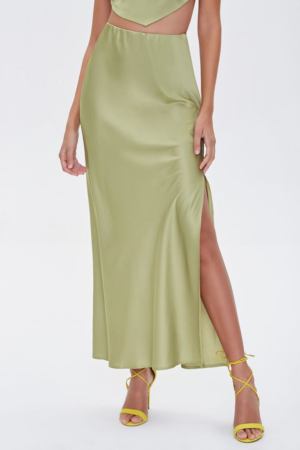 GREEN Satin Maxi Skirt, image 2