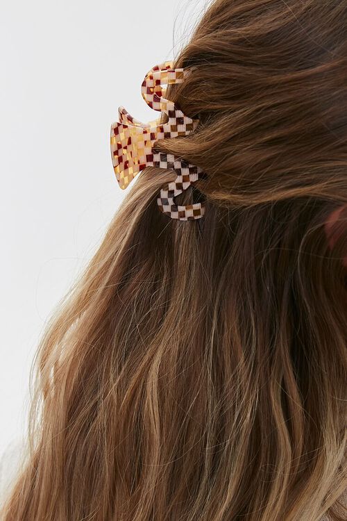 BROWN/MULTI Checkered Hair Claw Clip, image 1