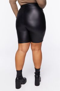 BLACK Plus Size Faux Leather Biker Shorts, image 4