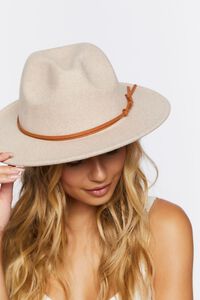 OATMEAL/BROWN Faux Suede-Trim Fedora, image 1