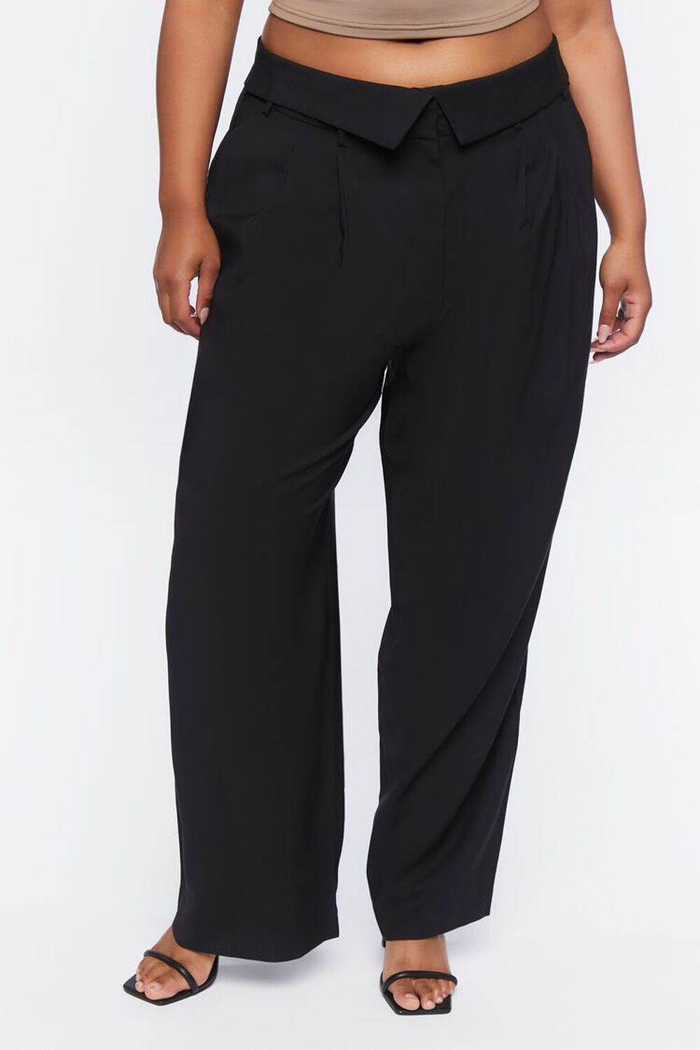 BLACK Plus Size Foldover Wide-Leg Pants, image 2