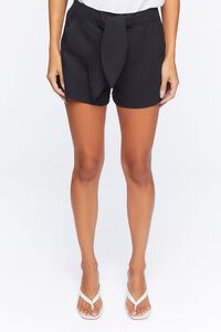 BLACK Belted Linen-Blend Shorts, image 2