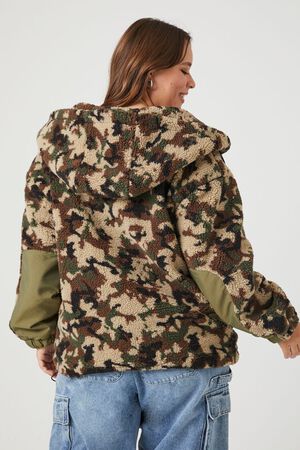 CAMOUFLAGE MIXED MEDIA FAUX SHEARLING JACKET