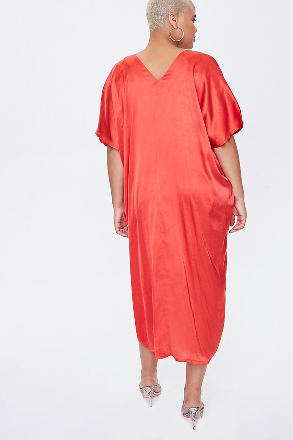 RED Plus Size Satin Midi Dress, image 3