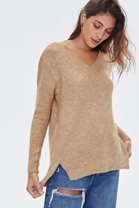 TAN Marled V-Neck Sweater, image 1