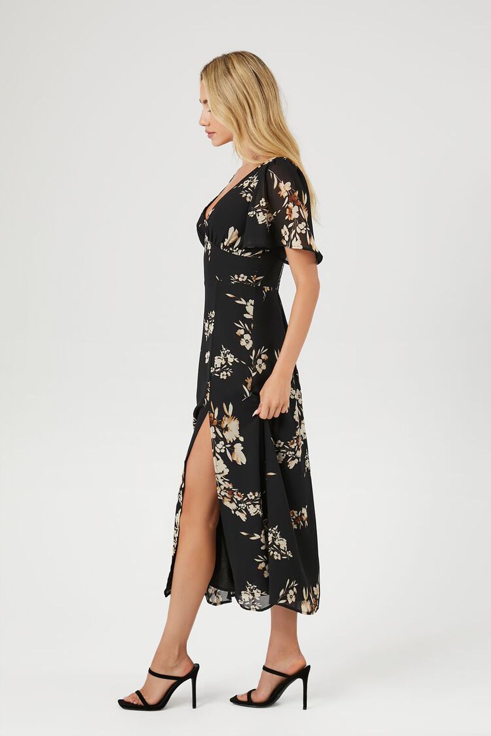 BLACK/MULTI Chiffon Floral Print Maxi Dress, image 2