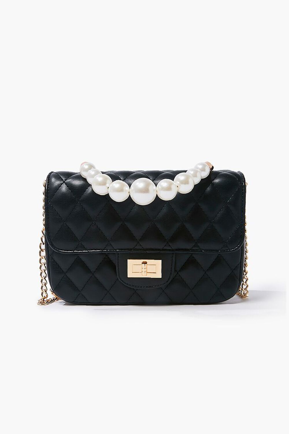 BLACK Quilted Faux Pearl Crossbody Bag, image 1