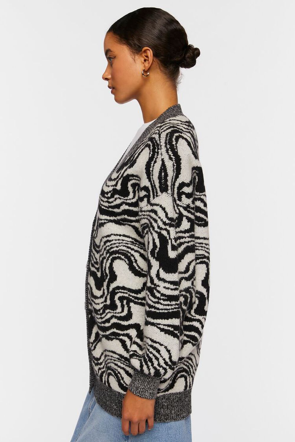 BLACK/CREAM Oversized Abstract Cardigan Sweater, image 2