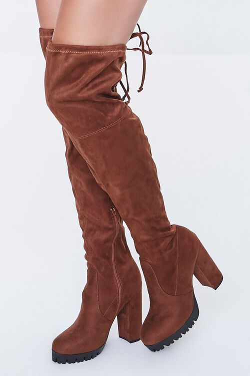 BROWN Faux Suede Over-the-Knee Boots, image 1