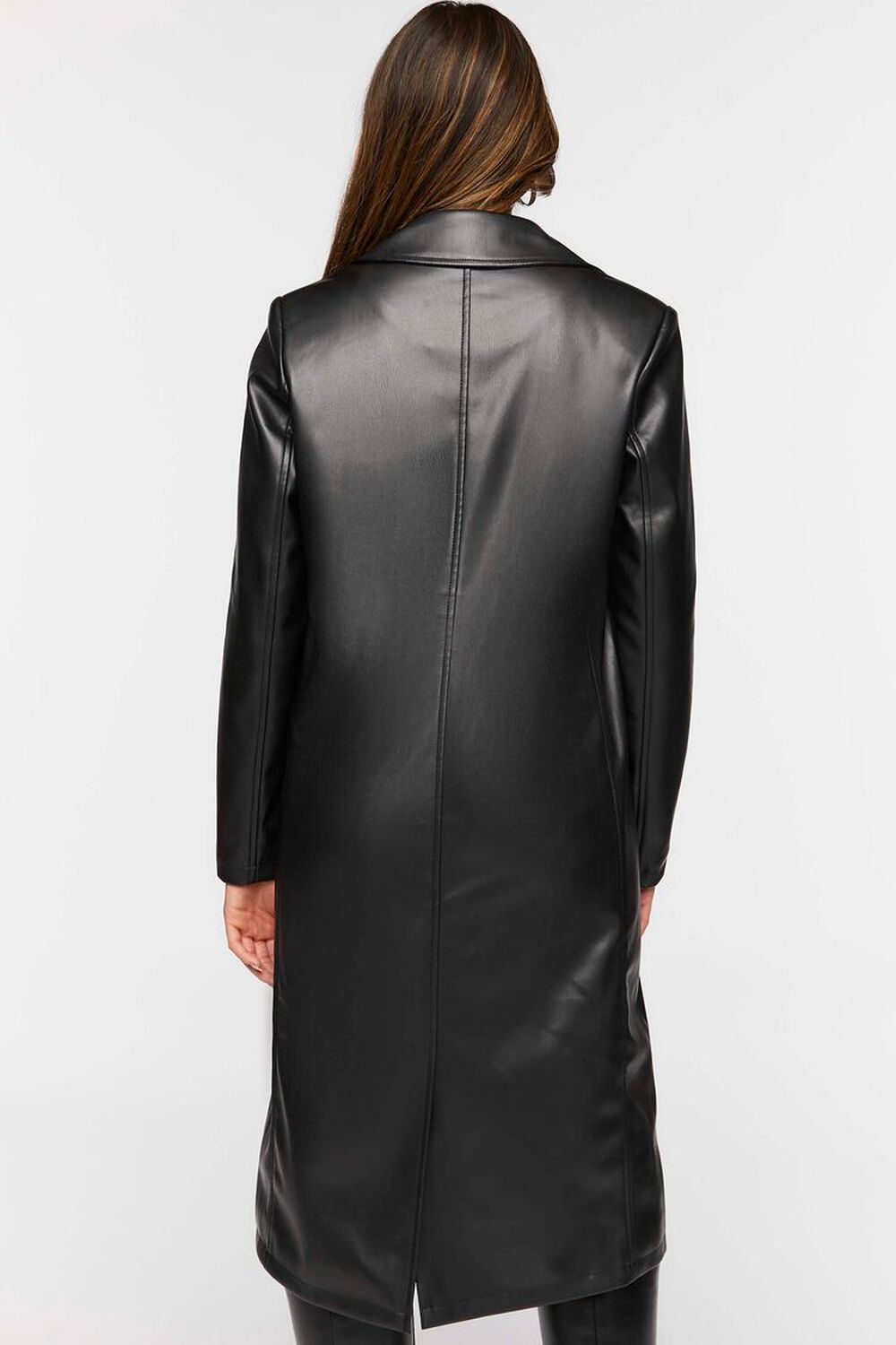 BLACK Faux Leather Trench Coat, image 3