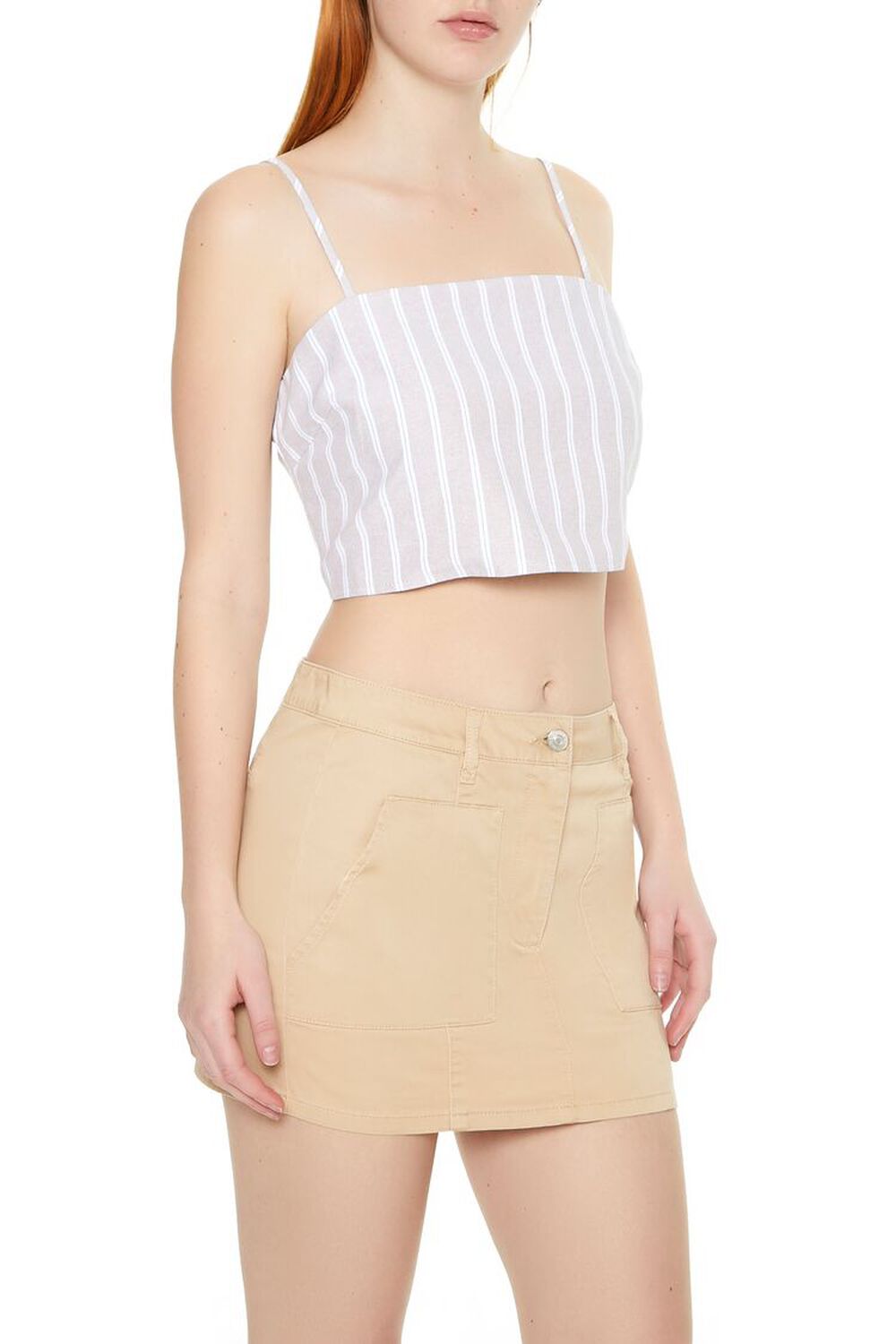 GREY/WHITE Striped Cropped Cami, image 2