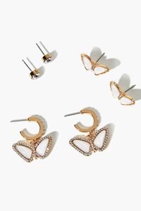 WHITE/GOLD Butterfly Hoop & Stud Earring Set, image 2