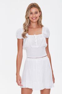 WHITE Self-Tie Smocked Top & Tiered Skirt Set, image 1