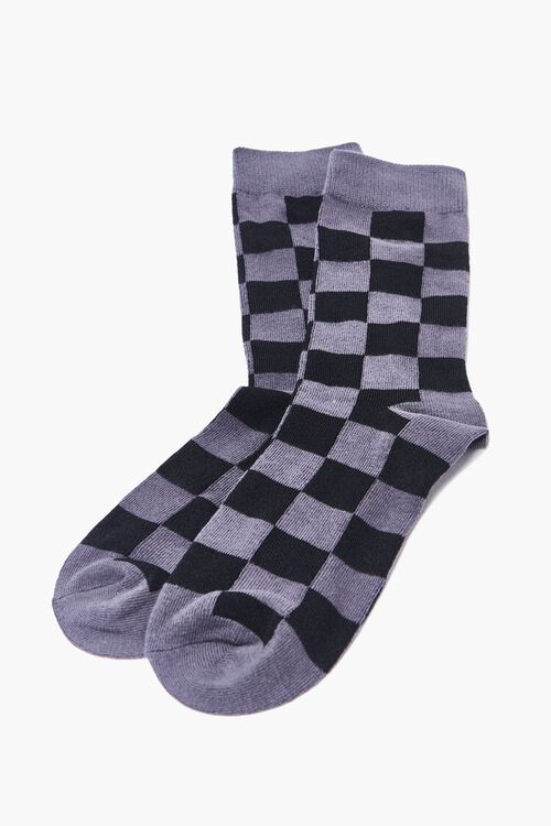 BLACK/GREY Men Checkered Crew Socks, image 2
