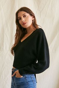 BLACK Ribbed Knit Tie-Back Sweater, image 2