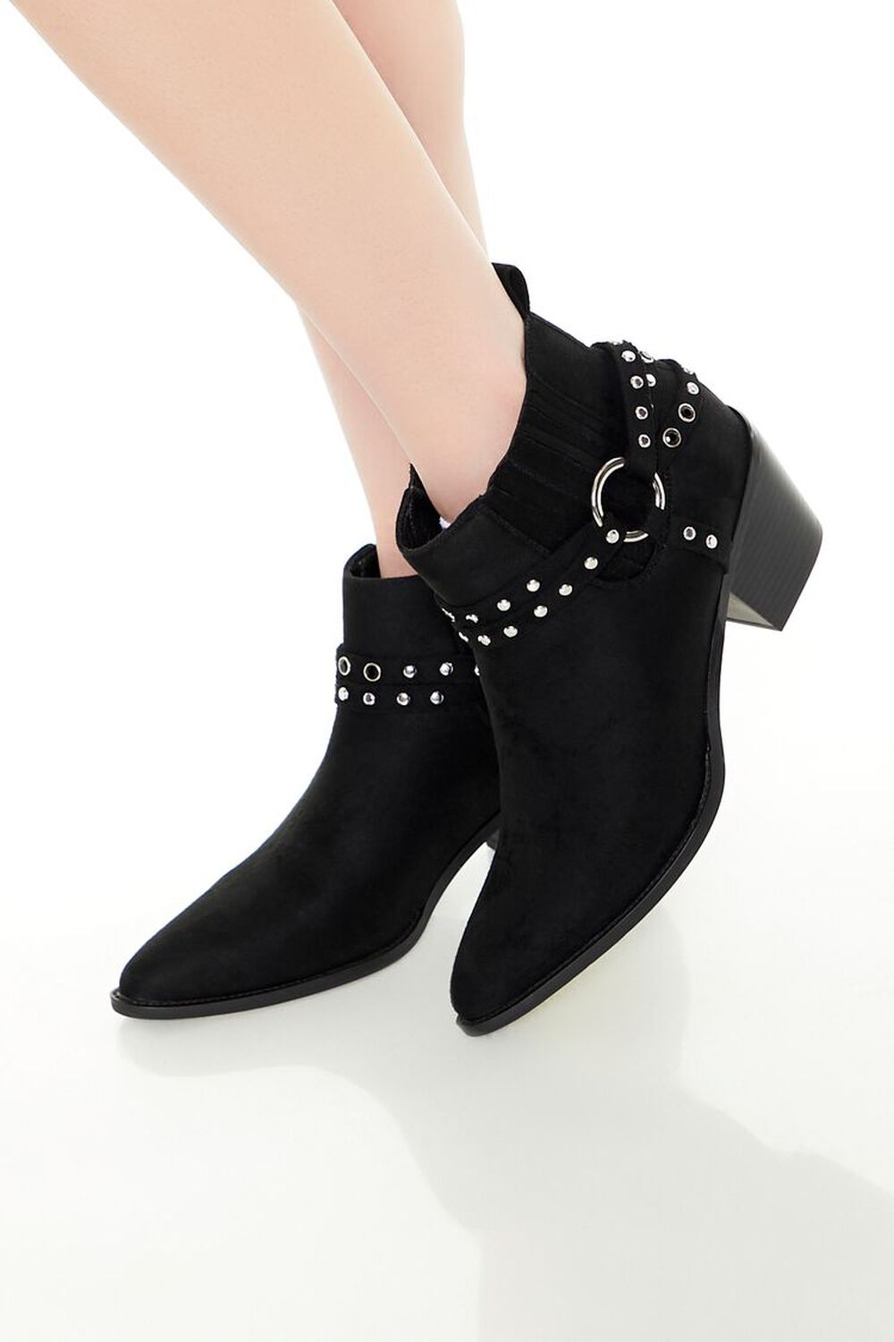 BLACK Studded Faux Suede Booties, image 1