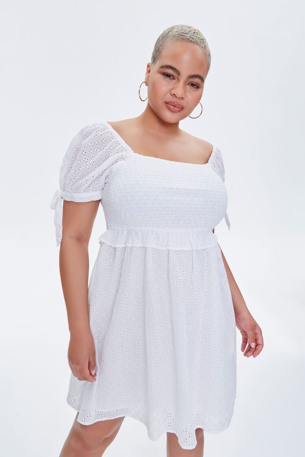 WHITE Plus Size Eyelet Fit & Flare Dress, image 1