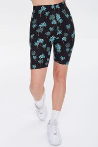 BLACK/GREEN Palm Tree Biker Shorts, image 2