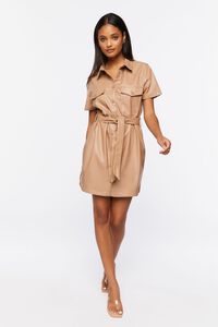 LIGHT BROWN Faux Leather Shirt Dress, image 4