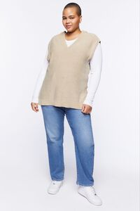 KHAKI Plus Size Longline Sweater Vest, image 4