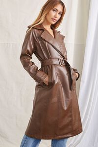 BROWN Faux Leather Trench Coat, image 5