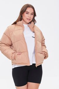 TAUPE Plus Size Zip-Up Puffer Jacket, image 1