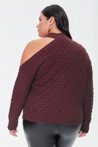 WINE Plus Size Cutout Cable Knit Sweater, image 3